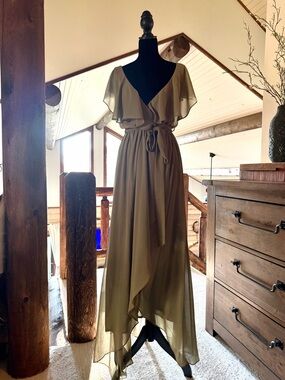 Baltic Born Olive High-Low Ruffle Sleeve Maxi Dress